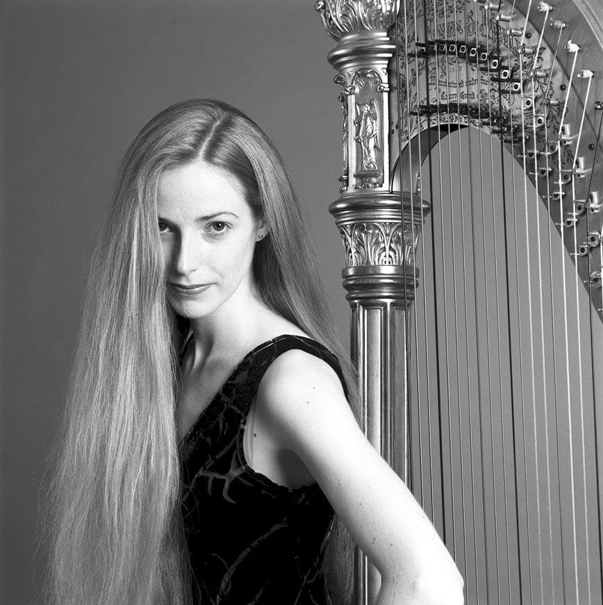 Sally Pryce with harp